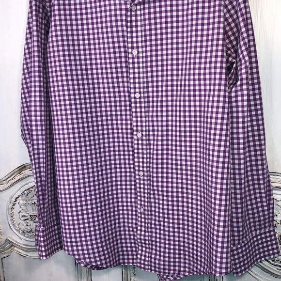 Men’s Bristol & Bull 100% Cotton Orchid, and White Gingham Check Dress Shirt - Picture 3 of 9